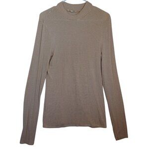 Pure‎ + Good Anthropologie Womens Mustard Striped Ribbed Mock Neck Top Large L
